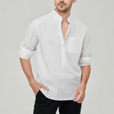 Men's Casual Solid Color Breast Pocket Henley Collar Long Sleeve Shirt 80324521Y