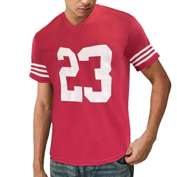 Men's Retro Numbers Baseball V-Neck Short Sleeve T-Shirt 81284349TO