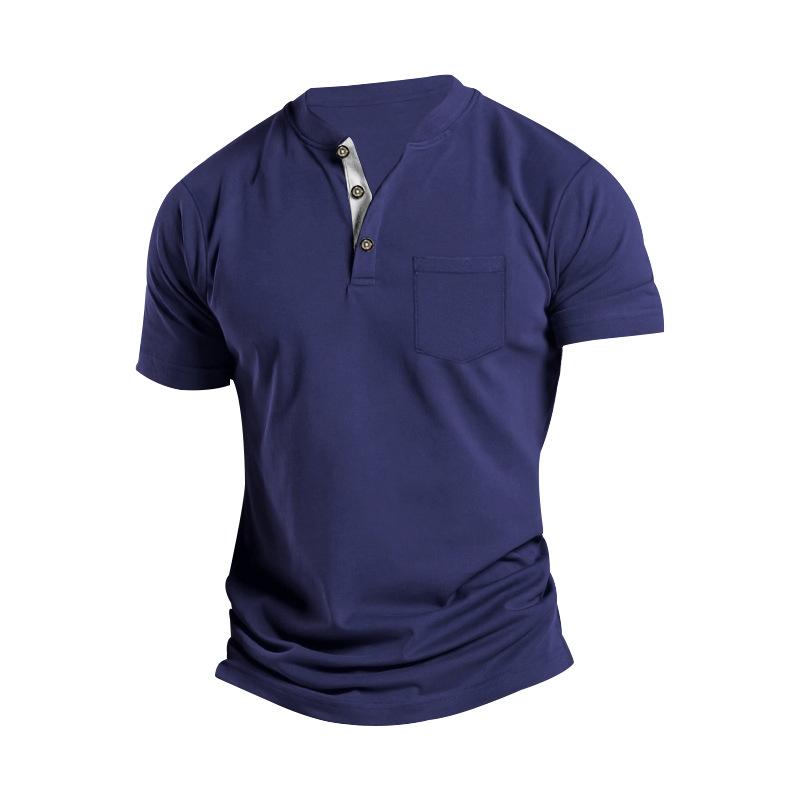 Men's Solid Henley Collar Breast Pocket Short Sleeve T-shirt 16261957Z