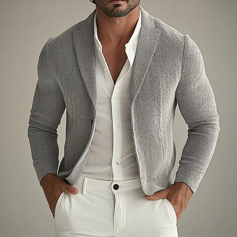 Veste à revers mince de couleur unie tendance rétro décontractée pour hommes 65857505TO