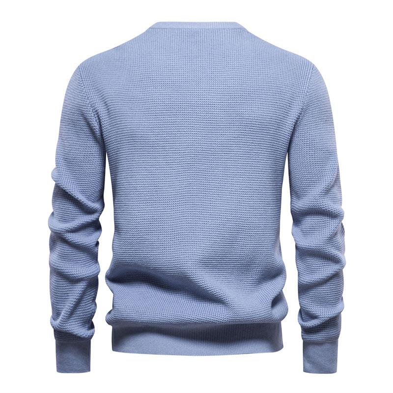 Men's Casual Contrast Stripe Patchwork Round Neck Long Sleeve Knitted Sweater 26118490M