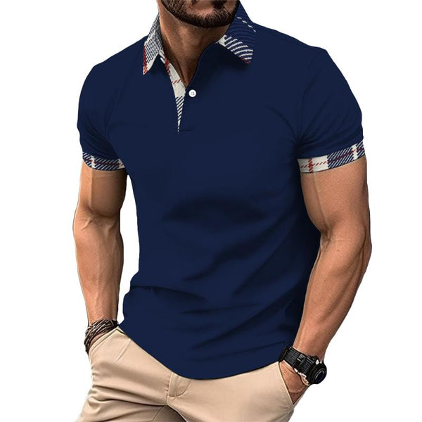 Men's Casual Plaid Color Block Polo Shirt 80125757TO