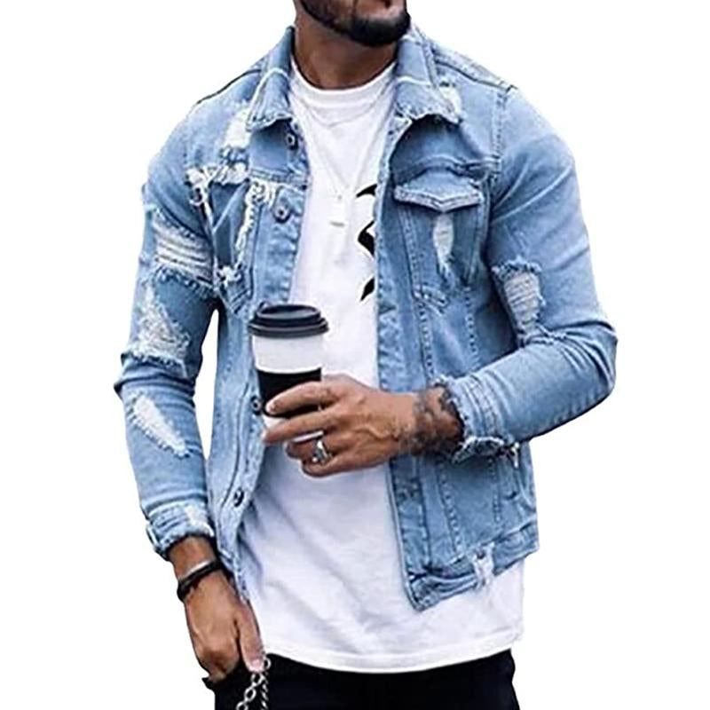 Stilvolle zerrissene Jeansjacke für Herren mit Revers 72001540M