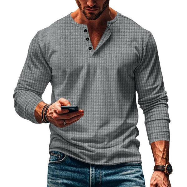 Men's Solid Plaid Button-Down Long Sleeve T-Shirt 34767271Y