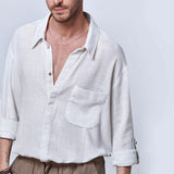 Men's Casual Solid Color Lapel Single Breasted Chest Pocket Shirt 84938049Y