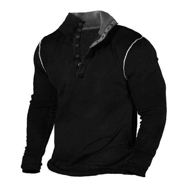 Men's Casual Stand Collar Solid Color Sports Long Sleeve Pullover Sweatshirt 20502109M