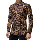 Men'S Casual Leopard Print Lapel Long Sleeve Shirt 42462002Y