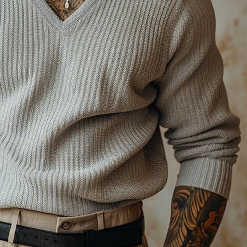 Men's Casual V-neck Knitted Sweater 07003740X