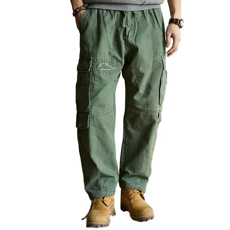 Pantalon cargo multi-poches vintage de couleur unie pour hommes 64054002Y