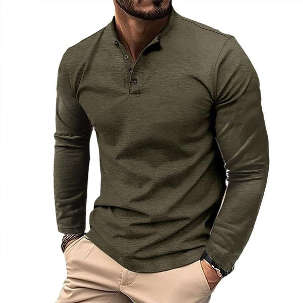 Men's Casual Henley Collar Solid Long Sleeve T-Shirt 22687327Y