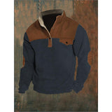 Men's Casual Colorblock Waffle Stand Collar Long Sleeve Sweatshirt 09215974Y