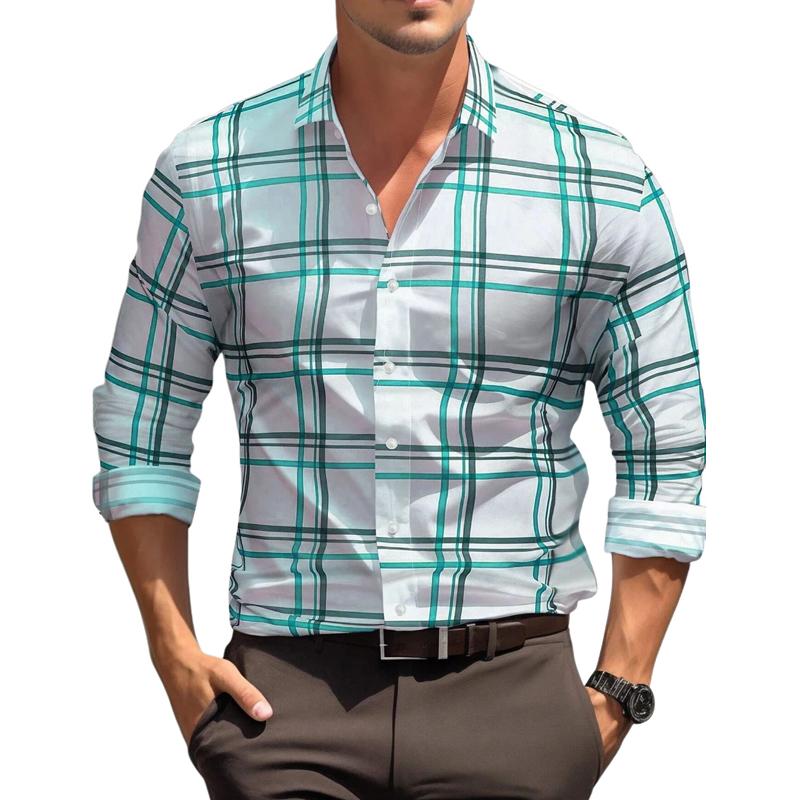 Men's Plaid Long Sleeve Loose Casual Lapel Shirt 48473293X