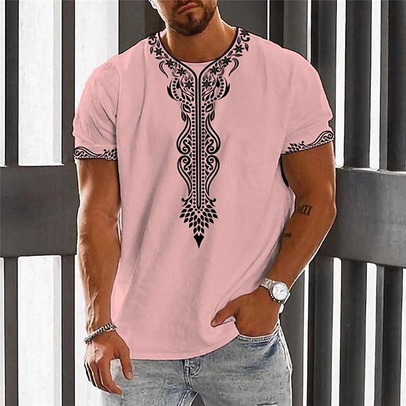 Men's Vintage Printed Round Neck Loose Short Sleeve T-Shirt 49599926X