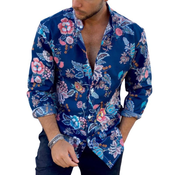 Men's Retro Beach Floral Long Sleeve Shirt 38552212TO