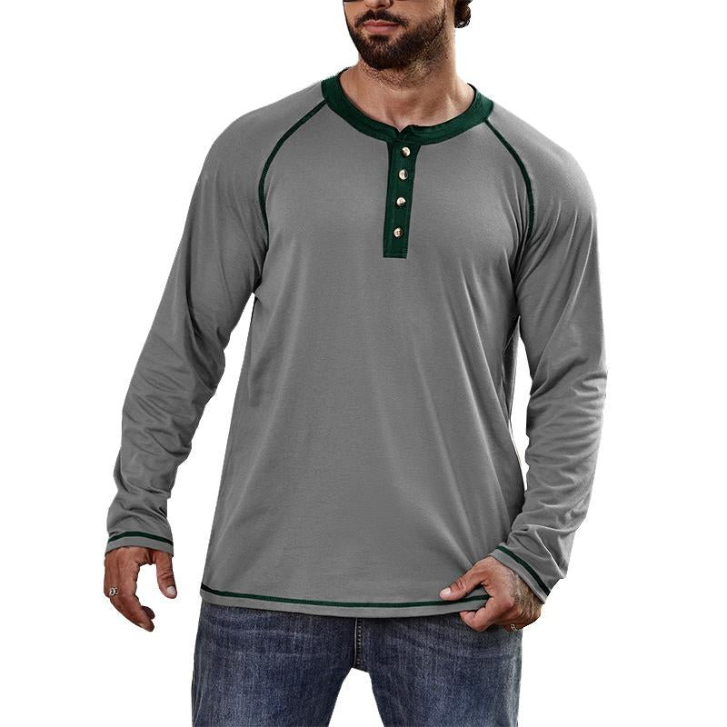 Men's Long Sleeve Crew Neck Henley Shirt 23582261X