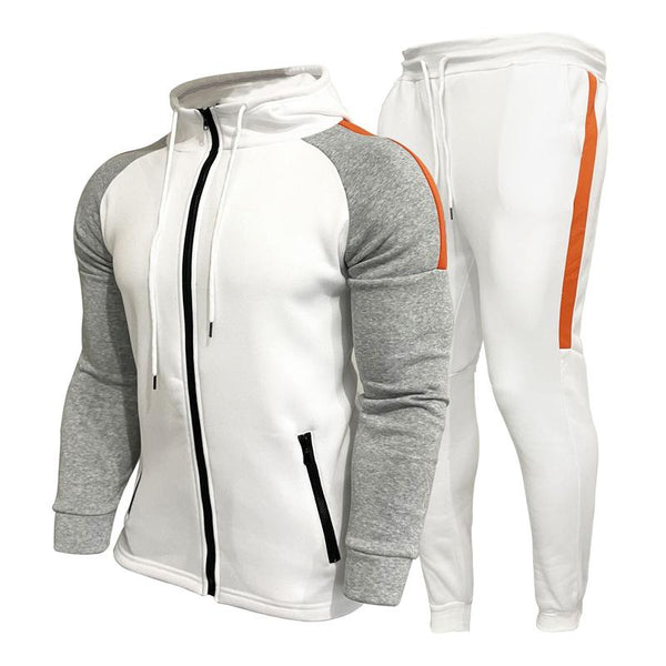Men's Contrasting Color Zipper Hoodie Casual Sports Two-piece Set 35064246X