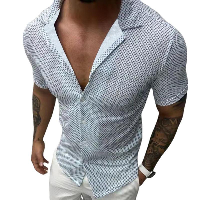 Men's Sexy Slim Lapel Short Sleeve Shirt 98870082TO
