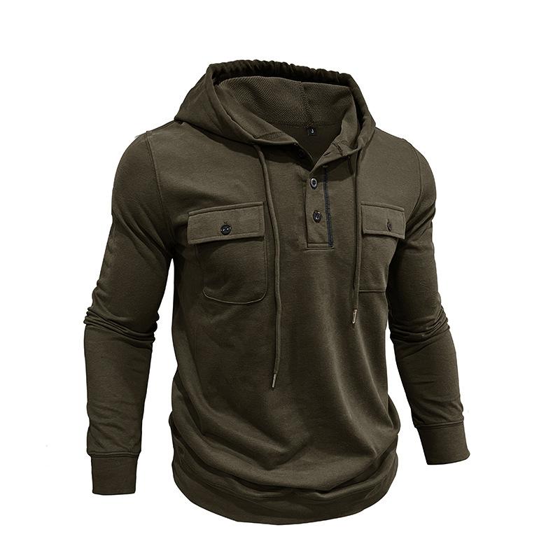 Men's Solid Multi-Pocket Pullover Hoodie 80513005X