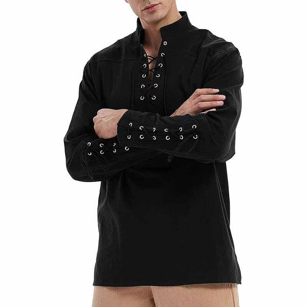 Men's Punk Retro Gothic Stand Collar Tie Long Sleeve Shirt 35771173X