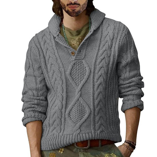Men's Casual Solid Color Twist Cable Button Stand Collar Sweater 99525958Y