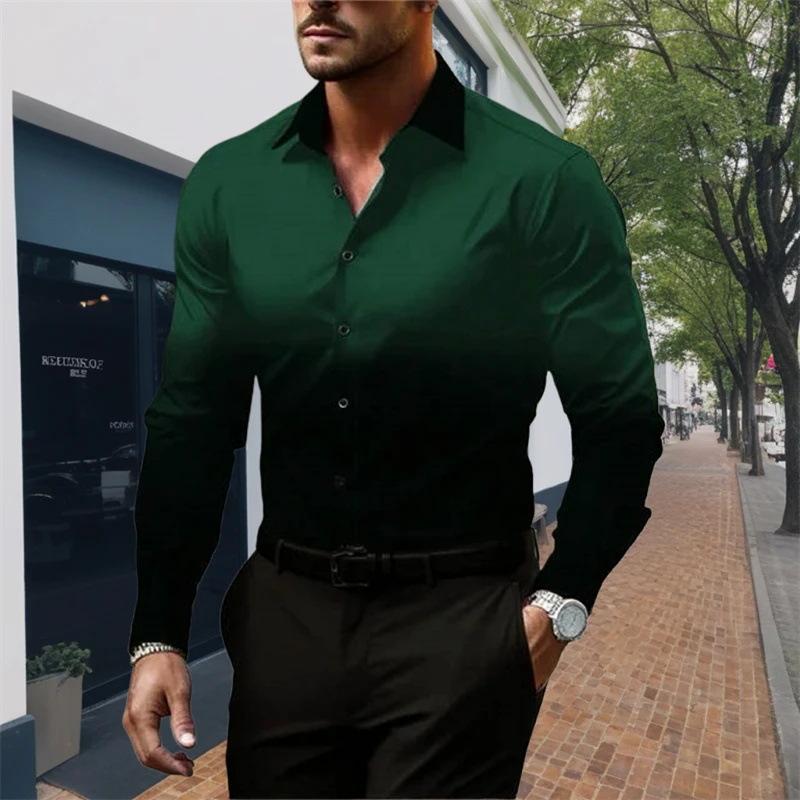 Men's Gradient Lapel Button Loose Long Sleeve Shirt 28602919X