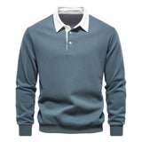 Men's Long Sleeve Colorblock Polo Neck Sweatshirt 53256542X