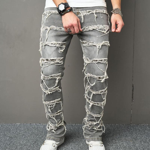 Men's Vintage Ripped Button Jeans 85863170X