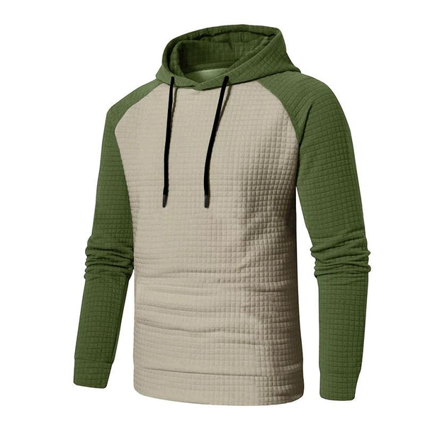 Men's Casual Color Block Raglan Sleeve Waffle Hooded Sweatshirt 34925657Y