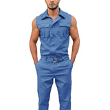 Men's Casual Solid Color Zipper Sleeveless Shirt Jumpsuit 50948354Y
