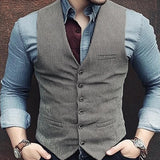 Men's Grey Corduroy Single Breasted Vest 23229823U