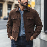 Men's Brown Suede Button Jacket 78056690U