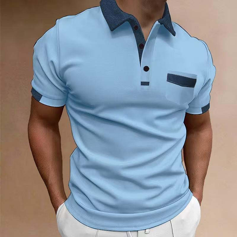 Camisa tipo polo informal con bolsillos en el pecho y bloques de color para hombre 57385149Y