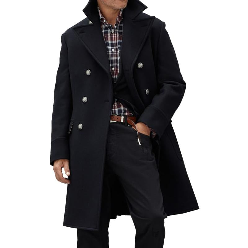 【24-hour shipping】Men's Vintage Lapel Wool Blend Double-Breasted Mid-Length Coat 28292699M