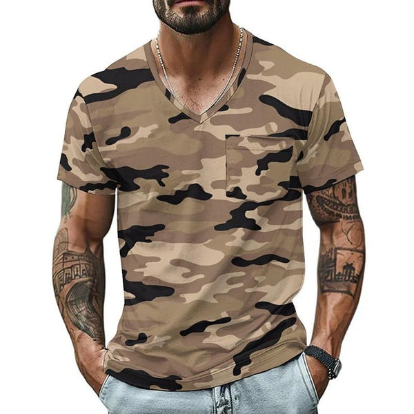 Men's Camouflage Retro V-neck Casual Short Sleeve T-shirt 70963890X