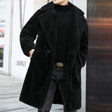 Men's Warm Solid Color Teddy Plush Lapel Long Coat 00244387Y