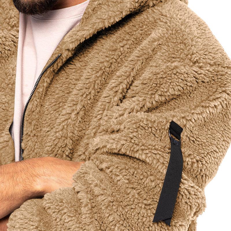 Chaqueta con capucha holgada y cálida de polar doble de color liso para hombre 18771046X