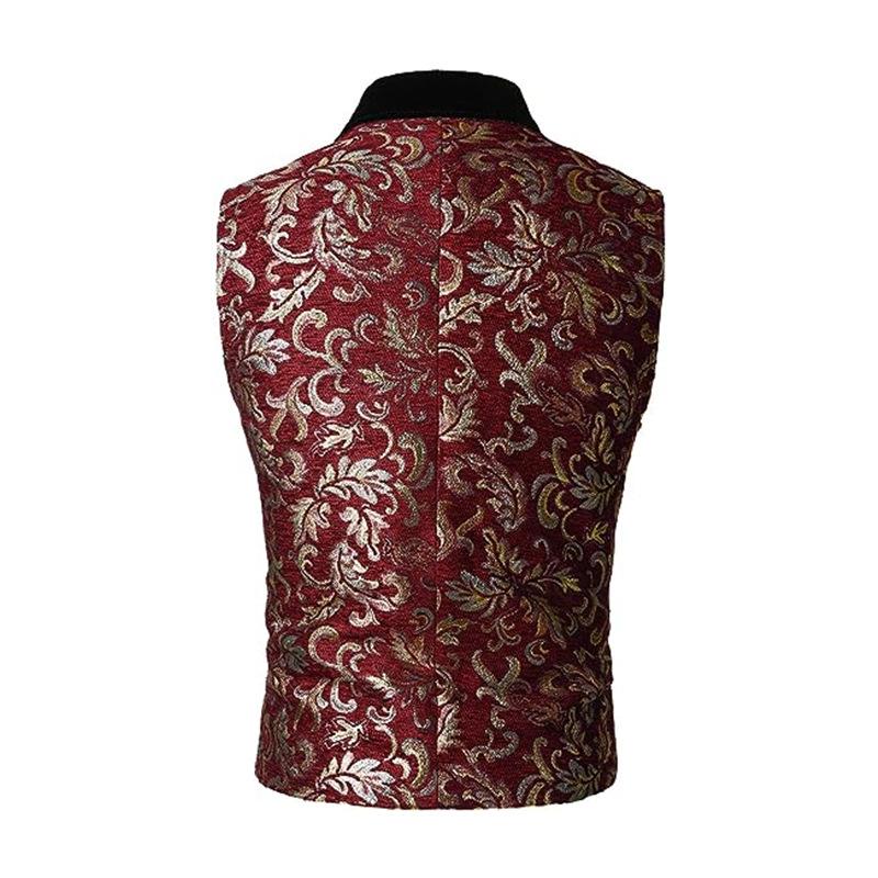 Men's Vintage Jacquard Single-Breasted Lapel Blazer Vest 65402049X
