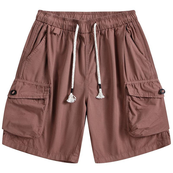 Men's Casual Cotton Loose Multi-Pocket Elastic Waist Cargo Shorts 73314173M