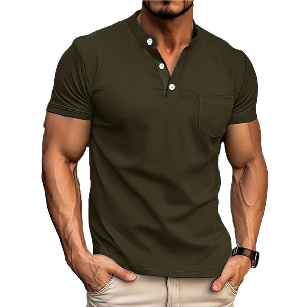 Men's Casual Solid Color Chest Pocket Short Sleeve Polo Shirt 36275697Y