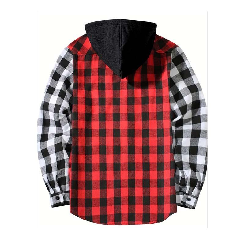 Men's Classic Casual Check Hooded Long Sleeve Shirt 90479460K