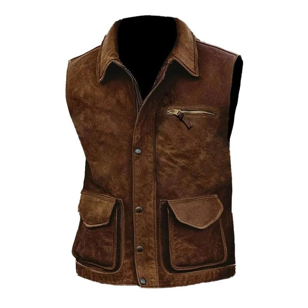 Men's Suede Vintage Lapel Zipper Vest 86998119X