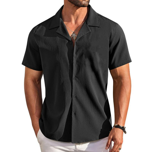 Men's Solid Color Lapel Casual Short-Sleeved Shirt 38860460Y