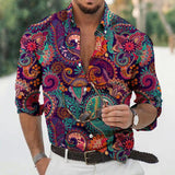Men's Vintage Paisley Print Lapel Long Sleeve Shirt 98895959X