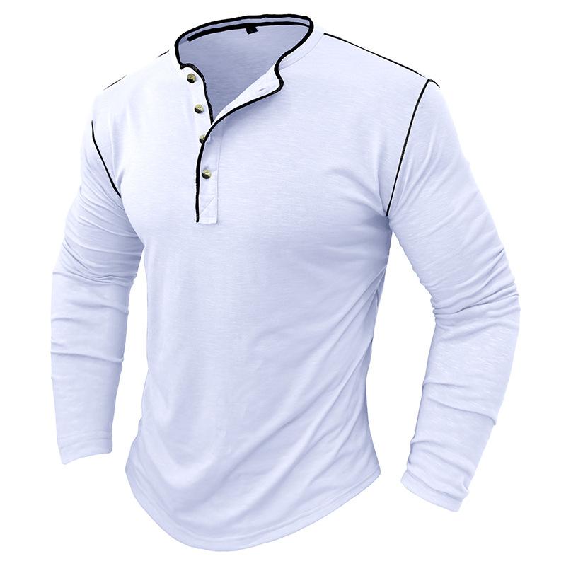 Men's Slub Cotton Crew Neck Long Sleeve Solid Henley T-Shirt 29496892X