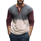 Men's Casual Color Block Gradient Print Henley Neck Long Sleeve T-Shirt 70456717Y