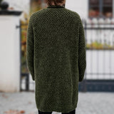 Men's Casual Solid Color Collarless Loose Mid-length Knitted Cardigan 37614220M