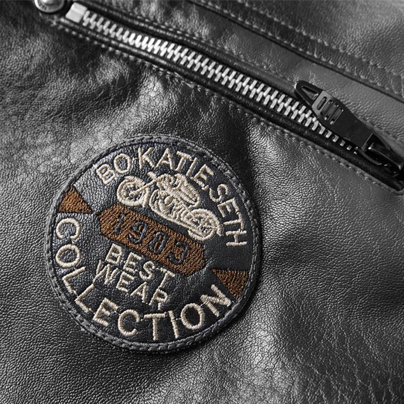 Men's Vintage Motorcycle Style Plush Warm Leather Jacket 28670585Y