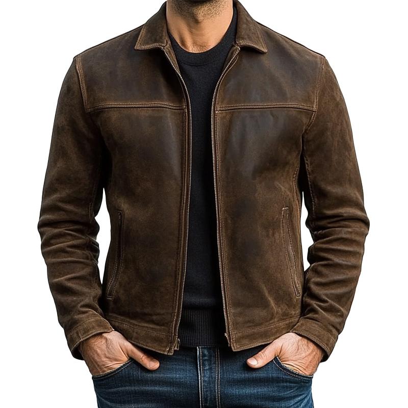 【Envío en 24 horas】Chaqueta de cuero desgastada vintage para hombre 34416789U