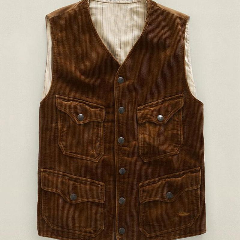 Men's Vintage Corduroy V-Neck Vest 63321834U