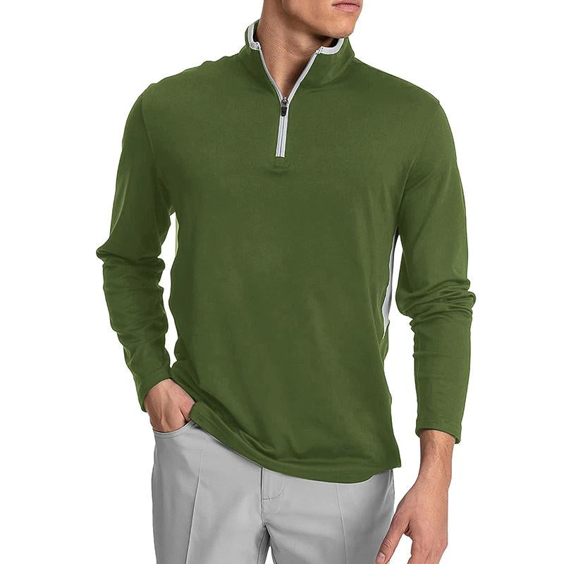 Men's Casual Solid Color Stand Collar Slim Long Sleeve T-Shirt 37768926M